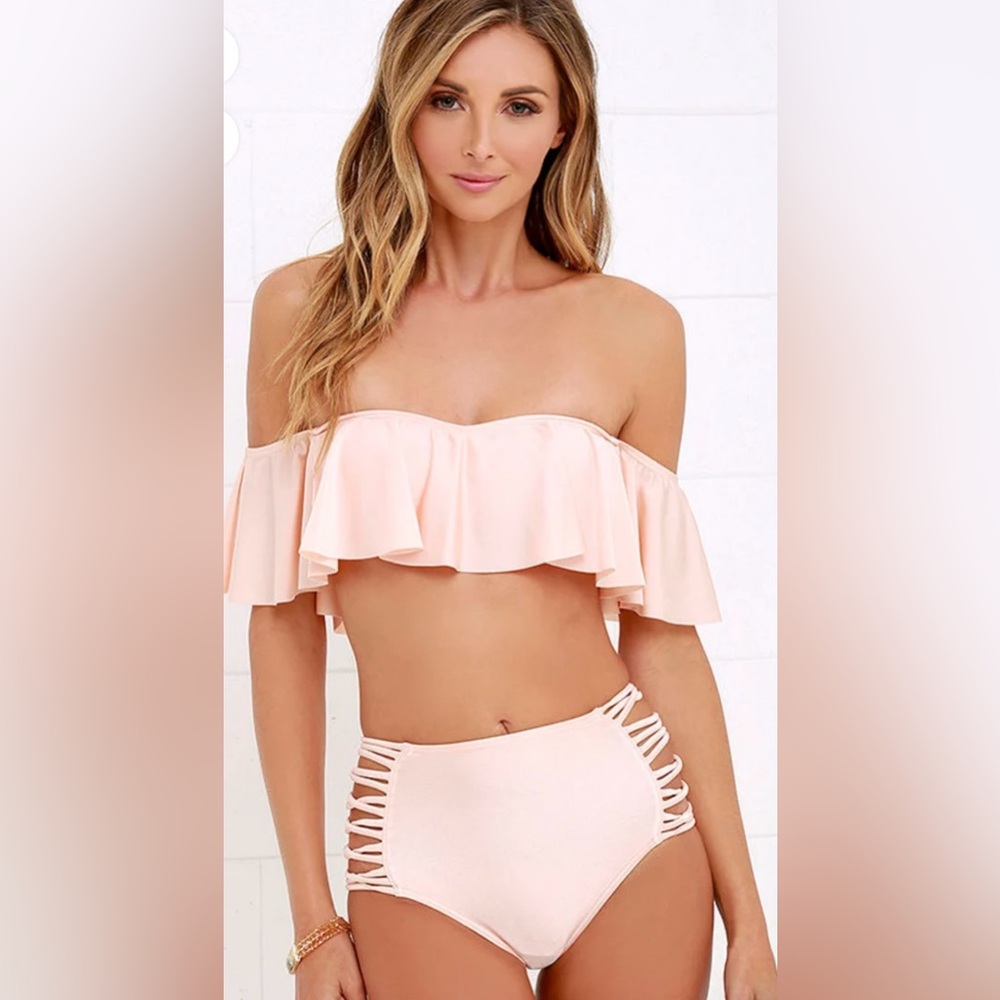 NWT O'Neill Lux Solids Peach High-Waisted Bikini Set - Picture 5 of 11
